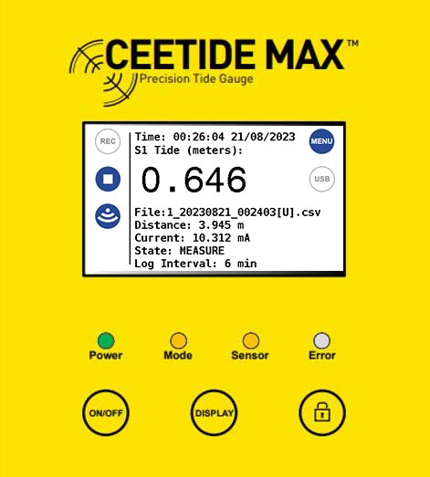 CEETIDE MAX front panel showing live tide reading