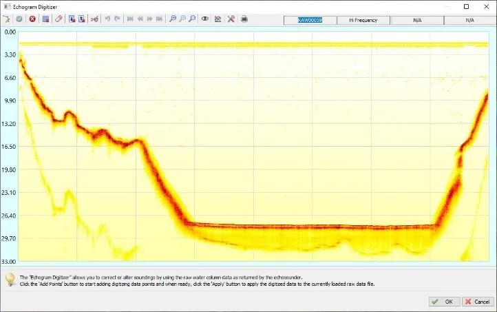 Hydromagic echogram showing the sediment level above the original pond bottom