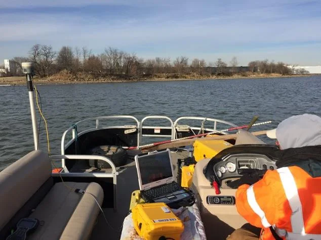 CEE ECHO case and laptop on a boat during BayLand training