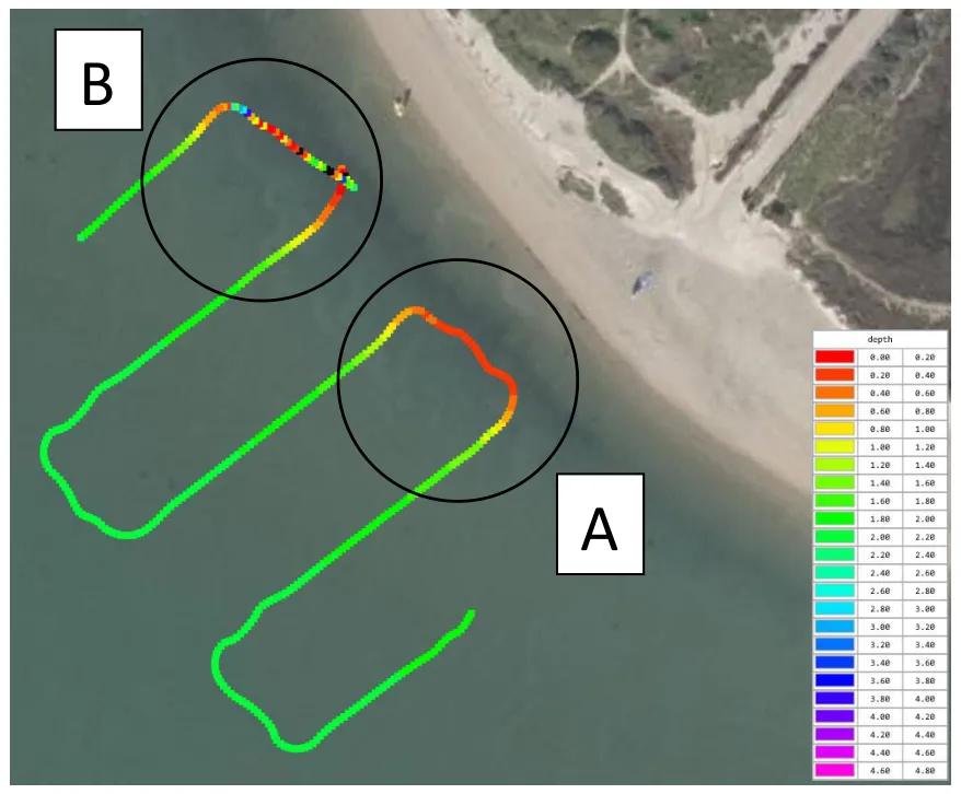 Map view of ADAPTIVE mode, passes A and B.