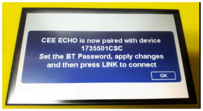 Paired: set the BT password, apply, then press LINK.