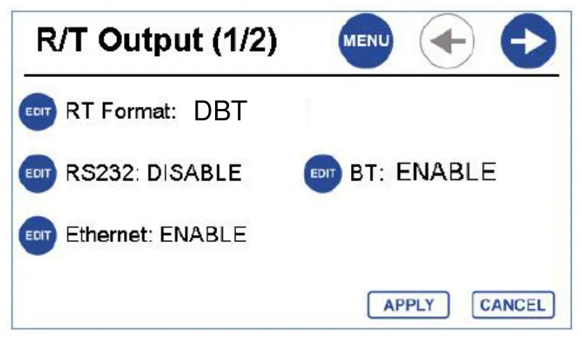 R/T Output (1/2): RT Format DBT with BT enabled.