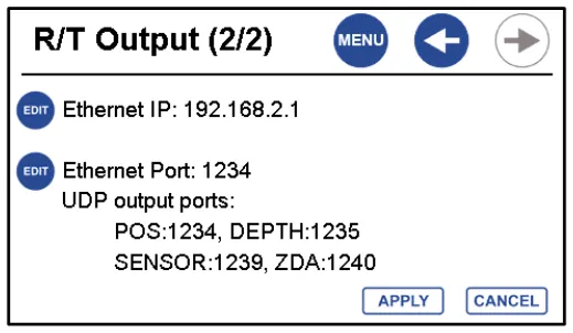 R/T Output (2/2): Ethernet IP and UDP ports.