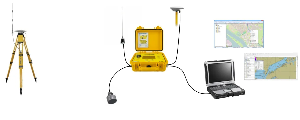 CEESCOPE™ with internal GNSS and UHF radio, connected to a local base and the acquisition PC.