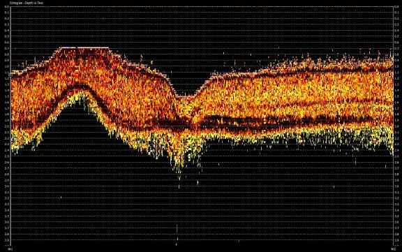 200 kHz echogram showing the mud layer beneath the lagoon bottom