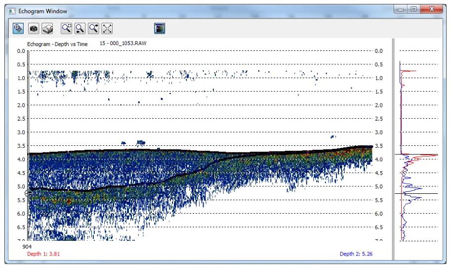 The raw echogram for the same profile, showing the layers.