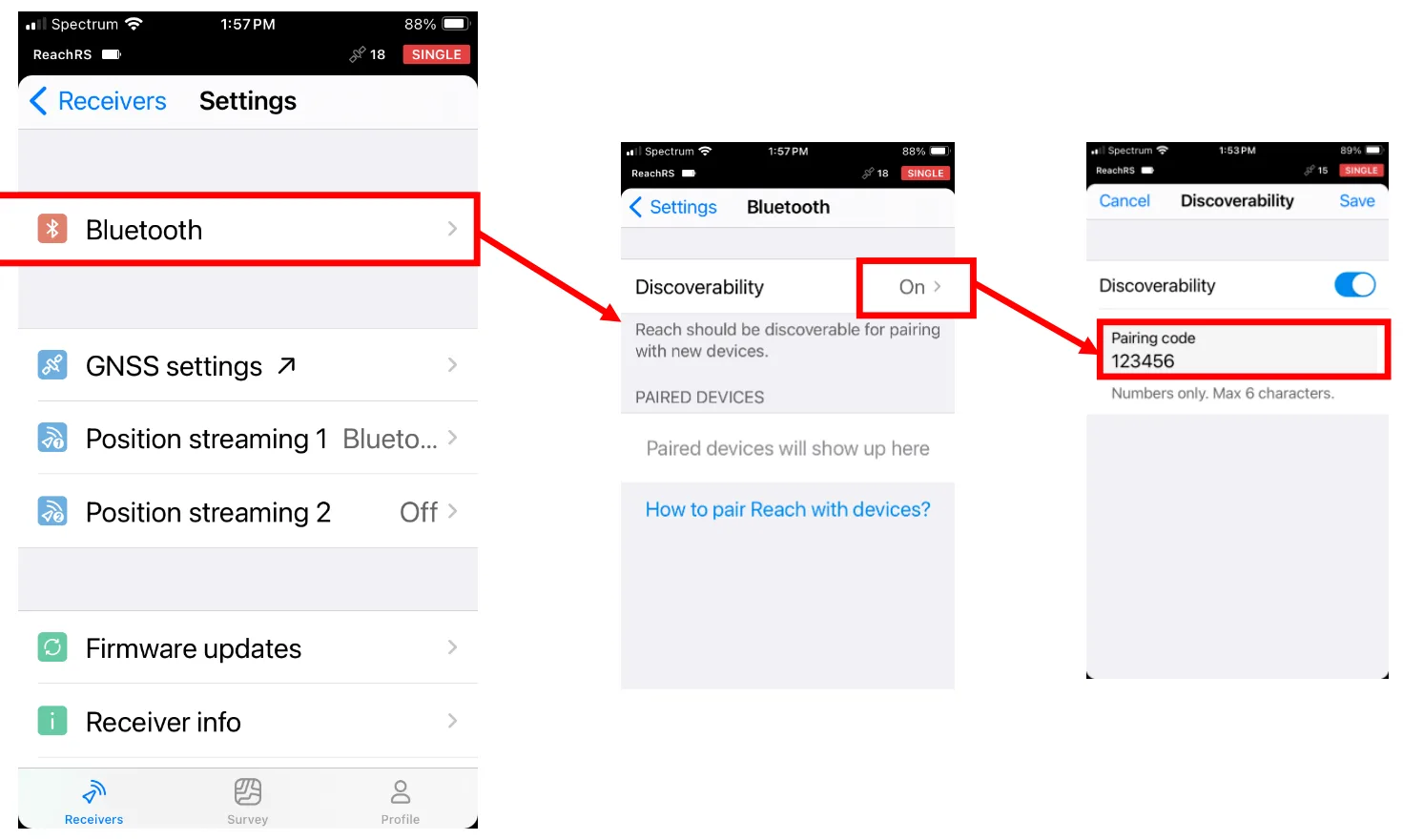 Turning on Bluetooth discoverability and setting the pairing code.