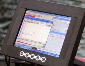 Waterproof display on the handlebars showing HYPACK acquisition software