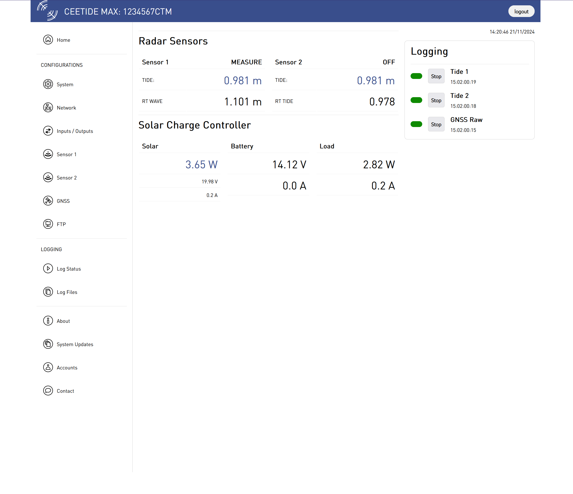 Web interface screenshot