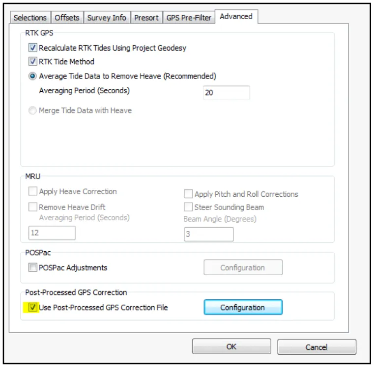 SBMax read parameters: Use Post-Processed GPS Correction File.