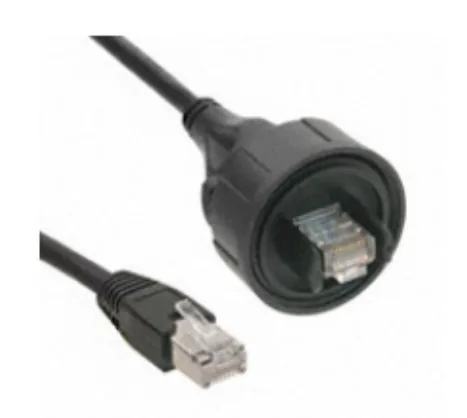 Ruggedised Ethernet cable with a sealed connector.