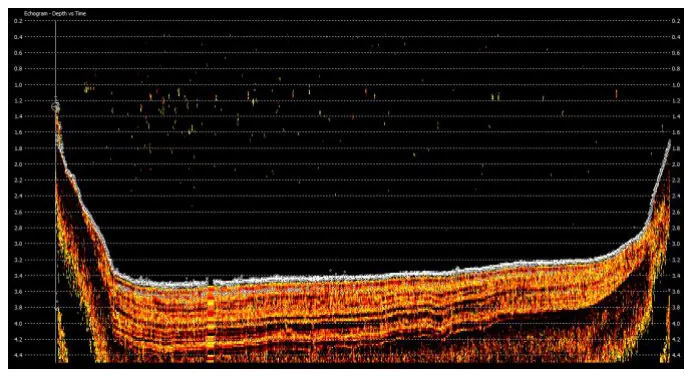 Sub-bottom sediment layers in a paper mill lagoon.