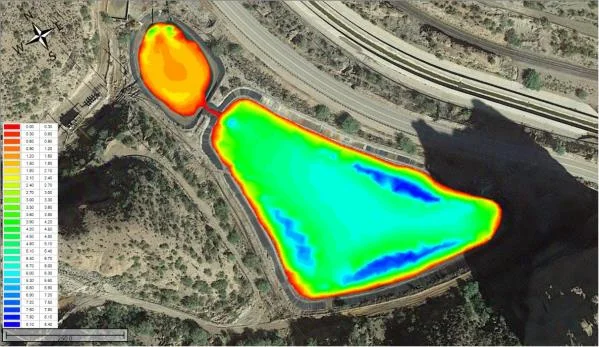 Colour bathymetry map of the process water storage ponds