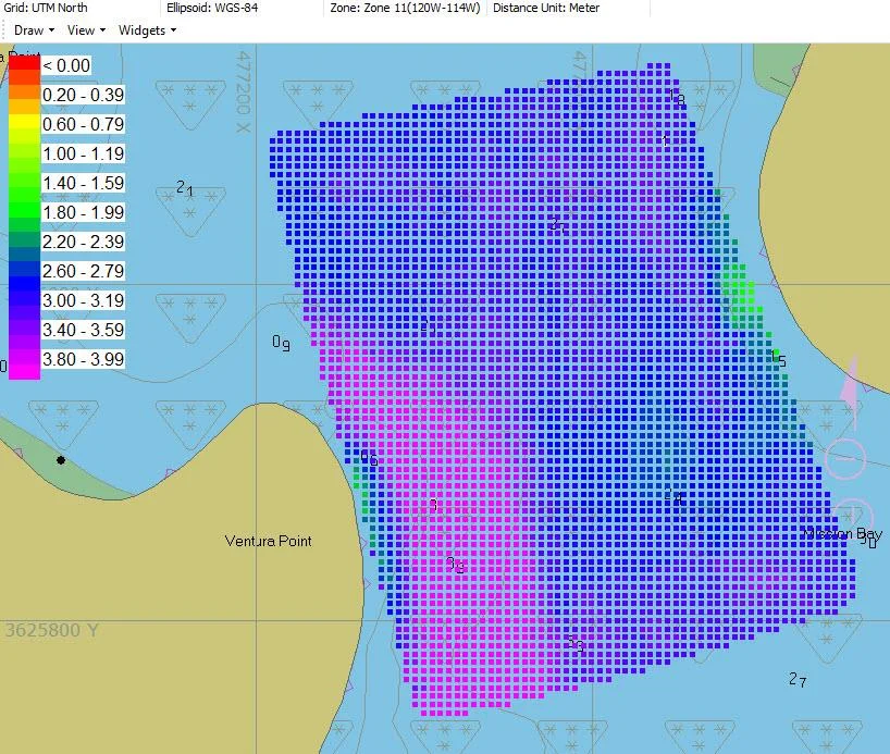 HYPACK TIN model grid of the lower surface, the real bottom, in San Diego Bay