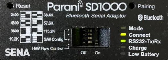 Sena Parani SD1000 DIP switches and pairing button.