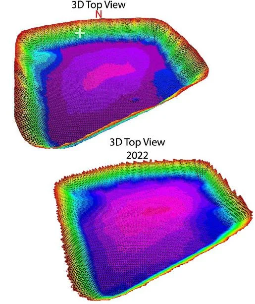 Hydromagic 3D top view matrix grids of a wastewater lagoon, including one labelled 2022