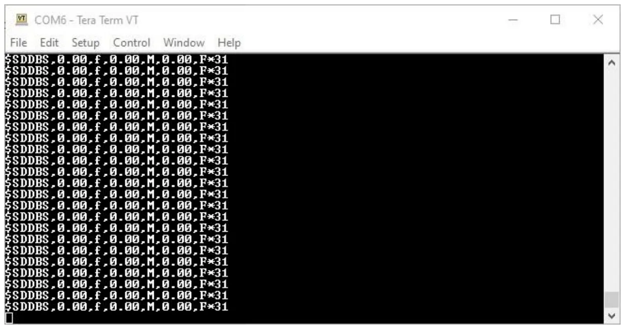TeraTerm on the Bluetooth COM port, showing DBS messages.