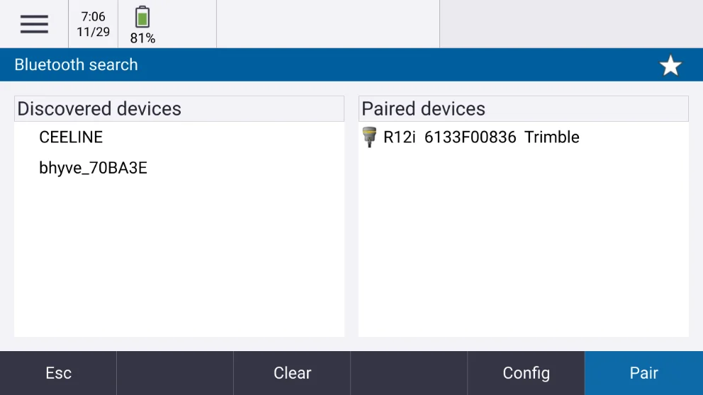 Discovered devices, ready to pair with CEELINE.