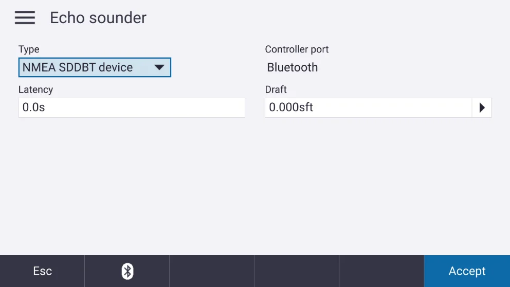 Echo sounder type set to NMEA SDDBT.
