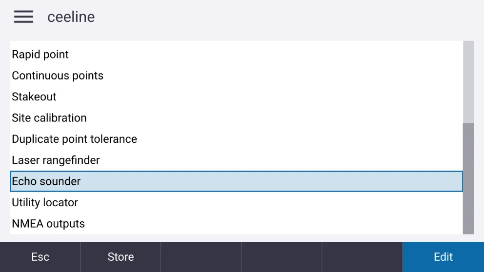 Survey style settings, Echo sounder option.