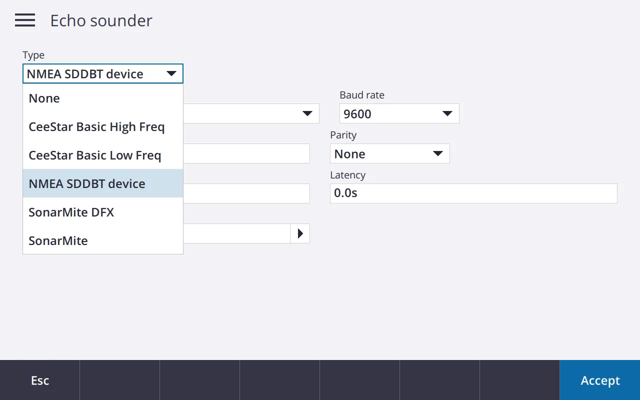 Setting the Type to NMEA SDDBT device.