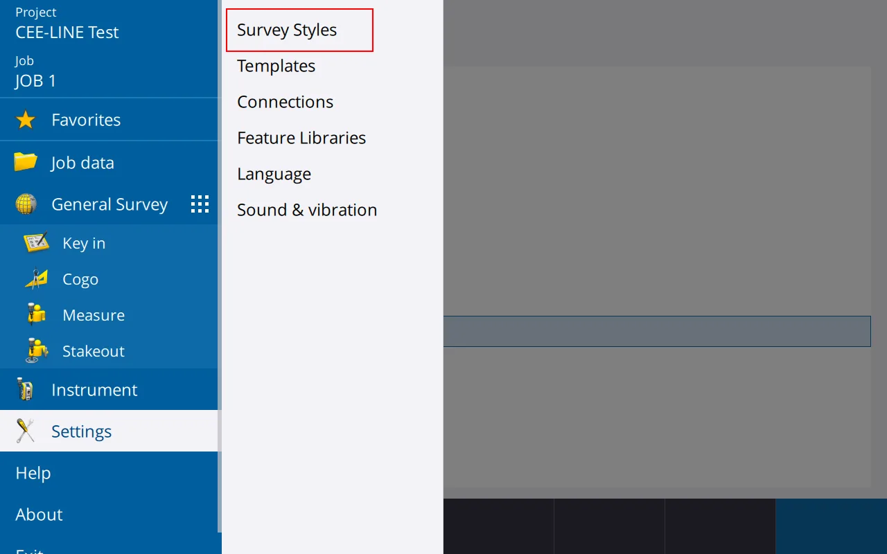 Trimble Access Settings › Survey Styles.