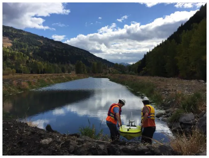 Deploying the CEE-USV™ in a coal mine pond.