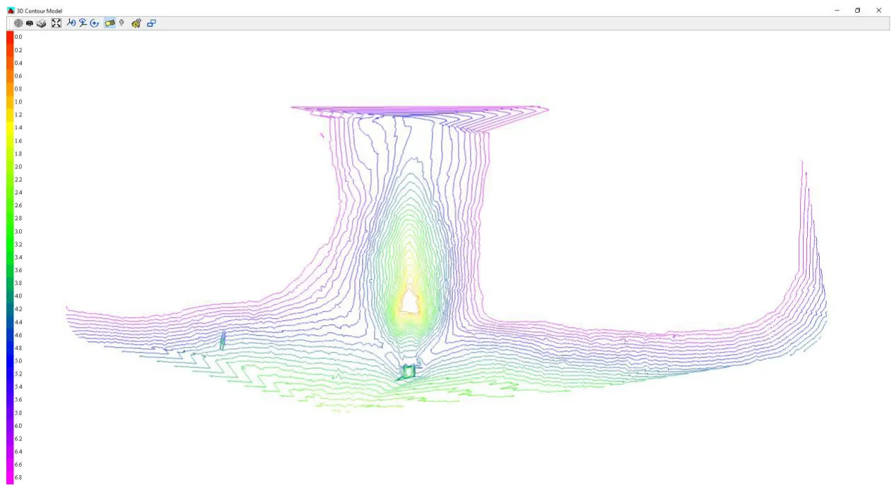 TIN contours at 0.2 ft: data telemetered over Wi-Fi.