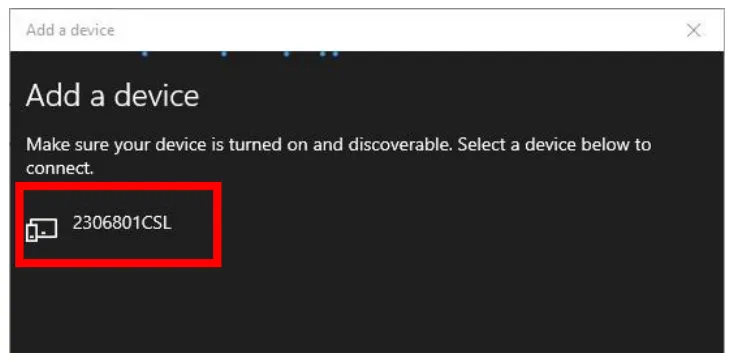Windows Add a device: select the echo sounder by its serial number.